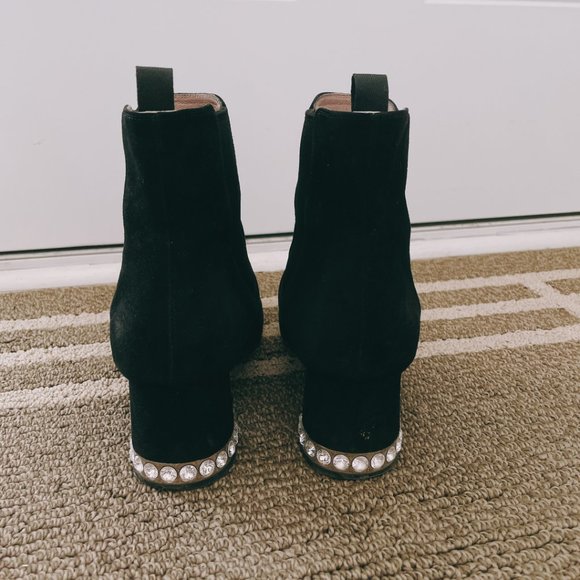 SUDED LEATHER MIUMIU BOOTS, WITH CRYSTAL - Picture 2 of 8